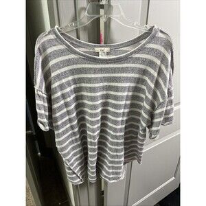 Easel Los Angeles Striped Lavender & Cream Back T-Shirt Size L Cotton Blend